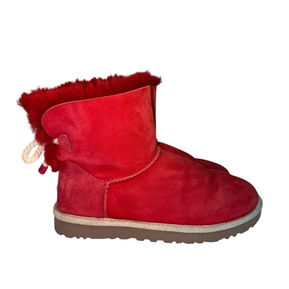 UGG Selene Nautical Rope Tie Back Slip On Boots- Red Suede, Women's Size 7 - Picture 3 of 6